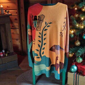 Very Soft Wool Blend Colorful Ocean Fish Graphic Sweater Oversized 2X-3X